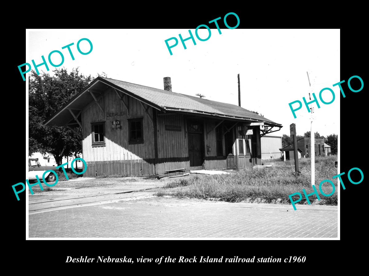 OLD LARGE HISTORIC PHOTO OF DESHLER NEBRASKA, ROCK ISLAND RAILROAD DEPOT c1960