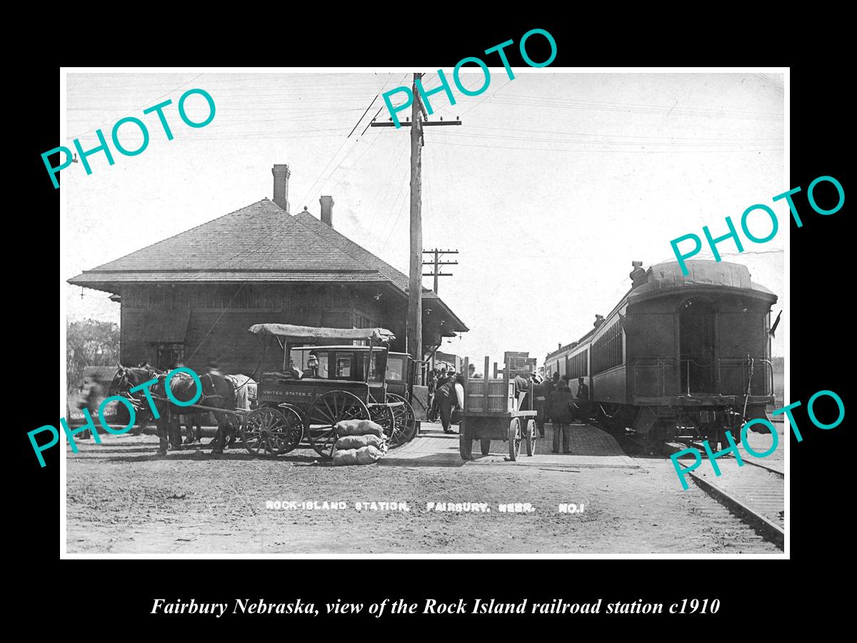 OLD LARGE HISTORIC PHOTO OF FAIRBURY NEBRASKA, ROCK ISLAND RAILROAD DEPOT c1910