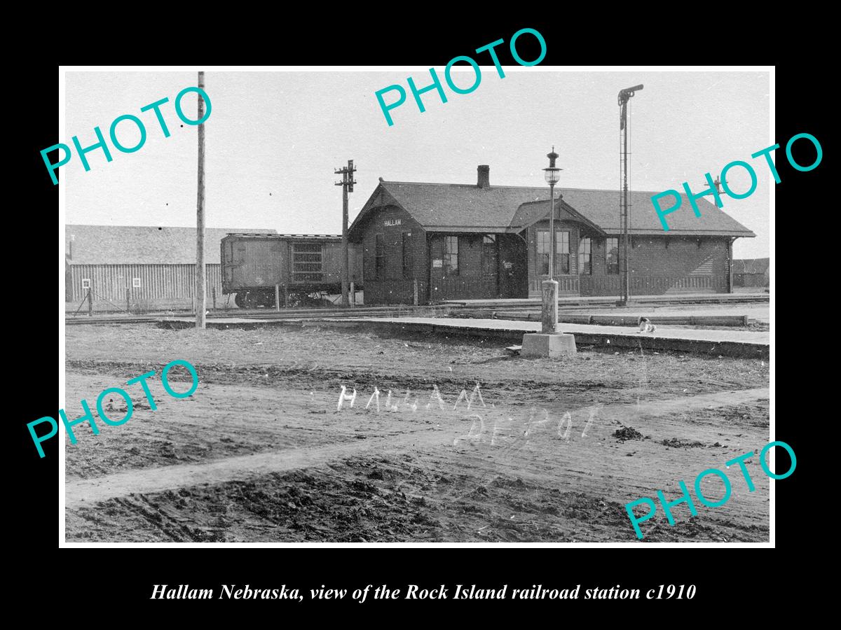 OLD LARGE HISTORIC PHOTO OF HALLAM NEBRASKA, ROCK ISLAND RAILROAD DEPOT c1910 1