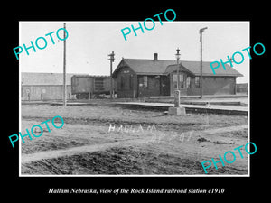 OLD LARGE HISTORIC PHOTO OF HALLAM NEBRASKA, ROCK ISLAND RAILROAD DEPOT c1910 1