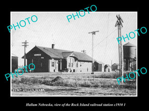 OLD LARGE HISTORIC PHOTO OF HALLAM NEBRASKA, ROCK ISLAND RAILROAD DEPOT c1910 2