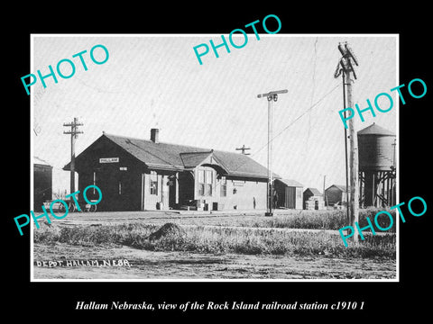 OLD LARGE HISTORIC PHOTO OF HALLAM NEBRASKA, ROCK ISLAND RAILROAD DEPOT c1910 2