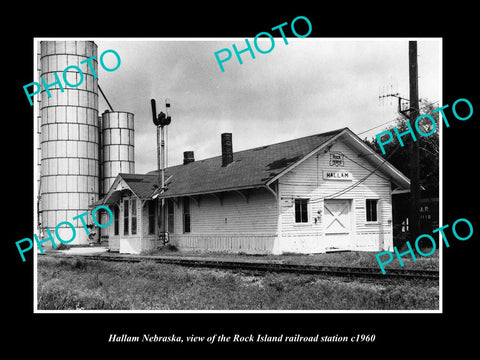 OLD LARGE HISTORIC PHOTO OF HALLAM NEBRASKA, ROCK ISLAND RAILROAD DEPOT c1960