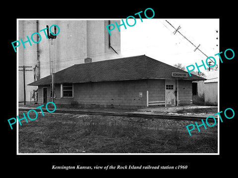 OLD LARGE HISTORIC PHOTO OF KENSINGTON KANSAS, ROCK ISLAND RAILROAD DEPOT c1960