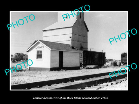 OLD LARGE HISTORIC PHOTO OF LATIMER KANSAS, ROCK ISLAND RAILROAD DEPOT c1950