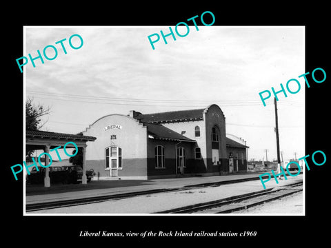 OLD LARGE HISTORIC PHOTO OF LIBERAL KANSAS, ROCK ISLAND RAILROAD DEPOT c1960