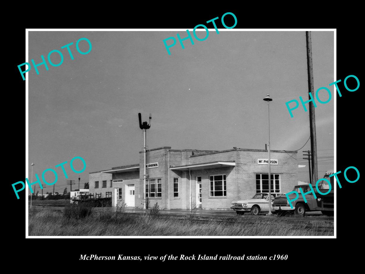 OLD LARGE HISTORIC PHOTO OF MCPHERSON KANSAS, ROCK ISLAND RAILROAD DEPOT c1960