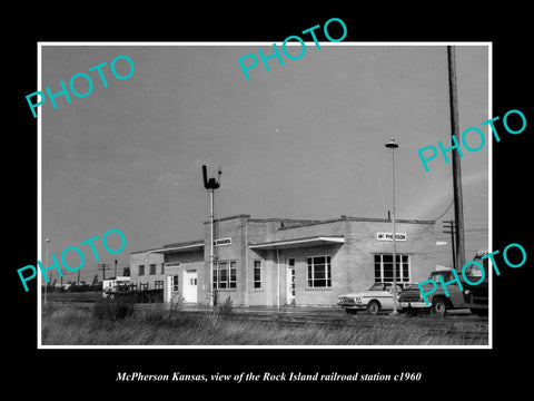 OLD LARGE HISTORIC PHOTO OF MCPHERSON KANSAS, ROCK ISLAND RAILROAD DEPOT c1960