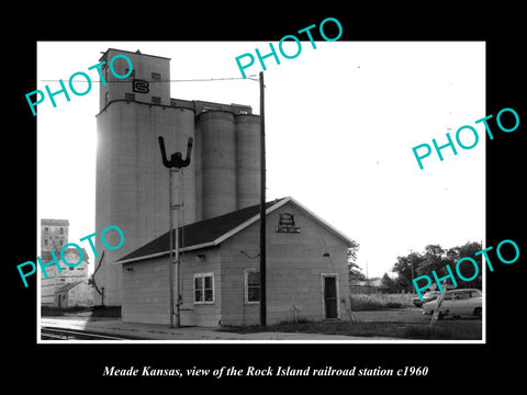 OLD LARGE HISTORIC PHOTO OF MEADE KANSAS, ROCK ISLAND RAILROAD DEPOT c1960