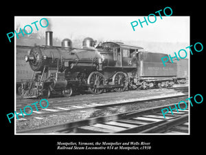 OLD LARGE HISTORIC PHOTO OF MONTPELIER VERMONT, M&WR RAILROAD LOCOMOTIVE c1930