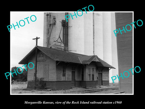 OLD LARGE HISTORIC PHOTO OF MORGANVILLE KANSAS, ROCK ISLAND RAILROAD DEPOT c1960