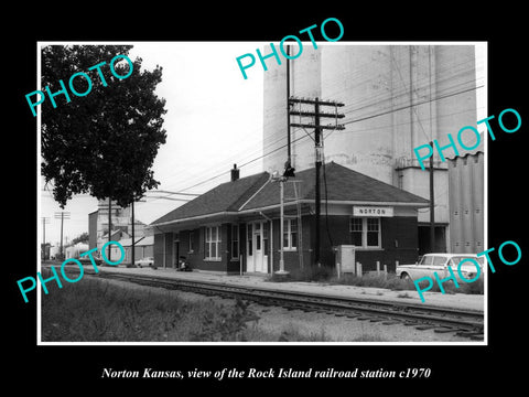 OLD LARGE HISTORIC PHOTO OF NORTON KANSAS, ROCK ISLAND RAILROAD DEPOT c1970