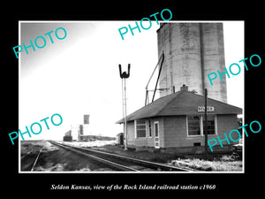 OLD LARGE HISTORIC PHOTO OF SELDON KANSAS, THE ROCK ISLAND RAILROAD DEPOT c1960