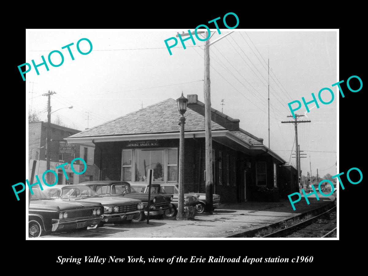 OLD LARGE HISTORIC PHOTO OF SPRING VALLEY NEW YORK ERIE RAILROAD DEPOT c1960