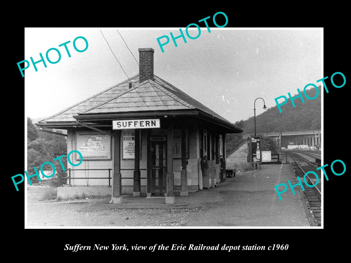 OLD LARGE HISTORIC PHOTO OF SUFFERN NEW YORK, THE ERIE RAILROAD DEPOT c1960