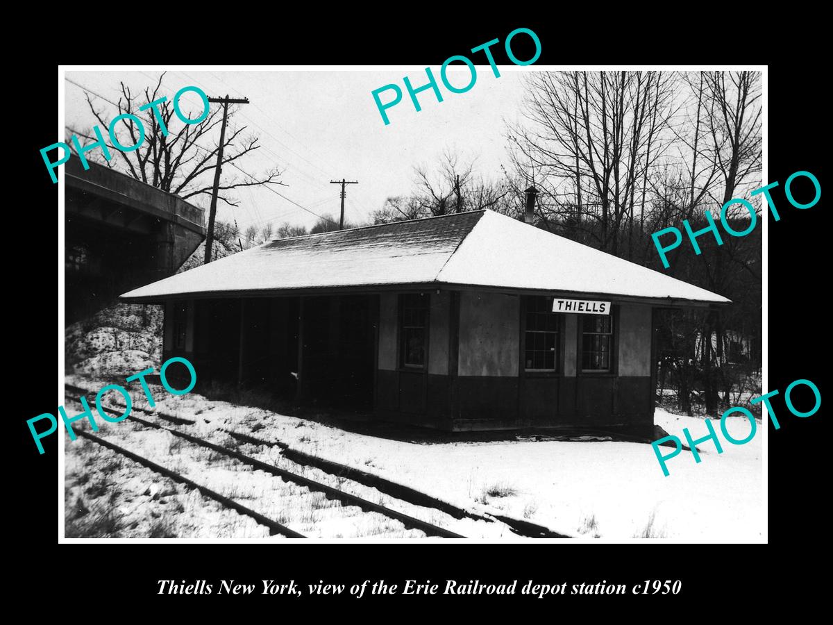 OLD LARGE HISTORIC PHOTO OF THIELLS NEW YORK, THE ERIE RAILROAD DEPOT c1950