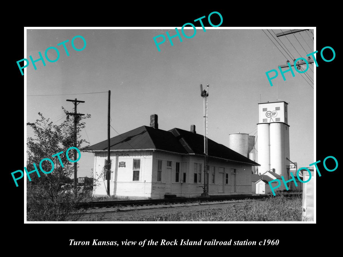 OLD LARGE HISTORIC PHOTO OF TURON KANSAS, THE ROCK ISLAND RAILROAD DEPOT c1960