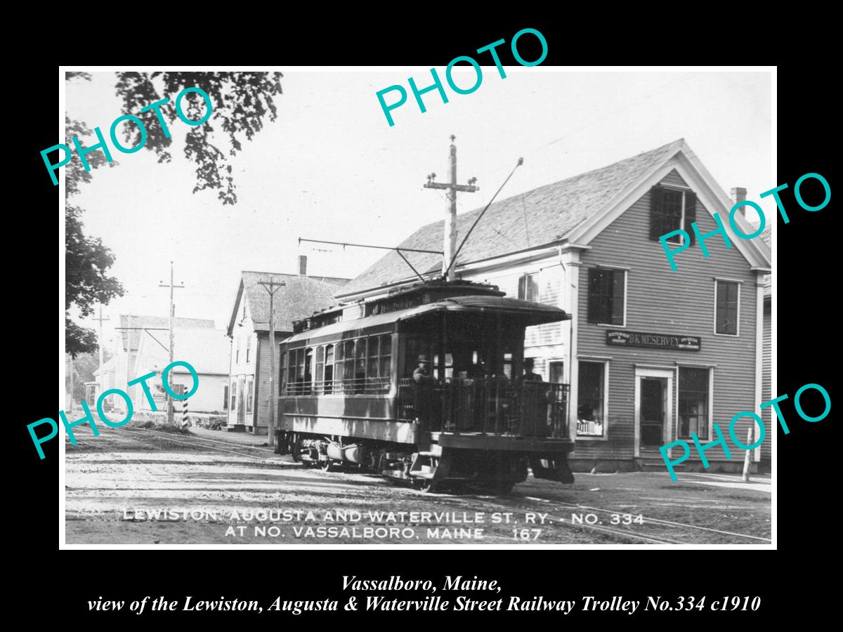 OLD LARGE HISTORIC PHOTO OF VASSALBORO MAINE, THE LA&W RAILROAD TROLLEY c1910