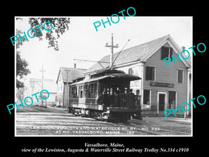 OLD LARGE HISTORIC PHOTO OF VASSALBORO MAINE, THE LA&W RAILROAD TROLLEY c1910