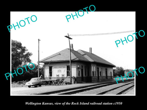 OLD LARGE HISTORIC PHOTO OF WELLINGTON KANSAS, ROCK ISLAND RAILROAD DEPOT c1950