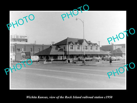 OLD LARGE HISTORIC PHOTO OF WICHITA KANSAS, ROCK ISLAND RAILROAD STATION c1950