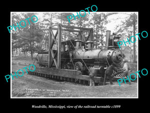 OLD LARGE HISTORIC PHOTO OF WOODVILLE MISSISSIPPI, THE RAILROAD TURNTABLE c1899