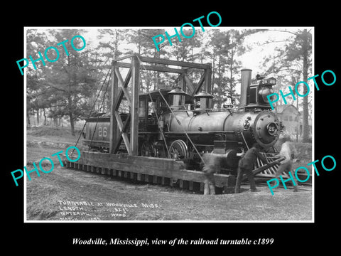 OLD LARGE HISTORIC PHOTO OF WOODVILLE MISSISSIPPI, THE RAILROAD TURNTABLE c1899