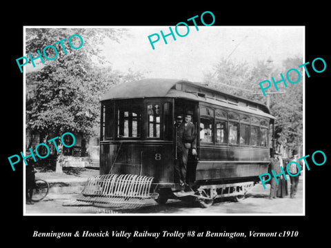 OLD LARGE HISTORIC PHOTO OF BENNINGTON VERMONT, HOOSICK RAILWAY TROLEY c1910