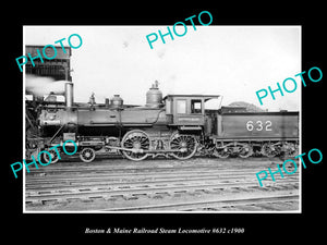 OLD LARGE HISTORIC PHOTO OF BOSTON & MAINE RAILROAD STEAM TRAIN, No632 c1900