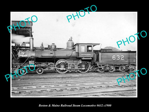 OLD LARGE HISTORIC PHOTO OF BOSTON & MAINE RAILROAD STEAM TRAIN, No632 c1900