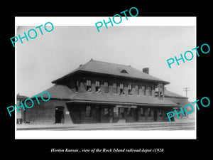 OLD LARGE HISTORIC PHOTO OF HORTON KANSAS, ROCK ISLAND RAILROAD STATION c1920