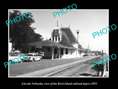 OLD LARGE HISTORIC PHOTO OF LINCOLN NEBRASKA, ROCK ISLAND RAILROAD DEPOT c1955