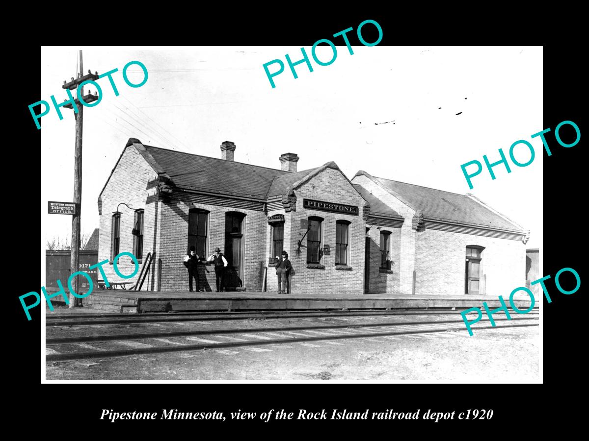 OLD LARGE HISTORIC PHOTO OF PIPESTONE MINNESOTA, THE RAILROAD DEPOT STATION 1920