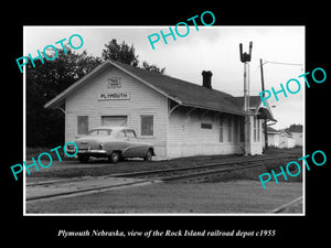 OLD LARGE HISTORIC PHOTO OF PLYMOUTH NEBRASKA, ROCK ISLAND RAILROAD DEPOT c1955