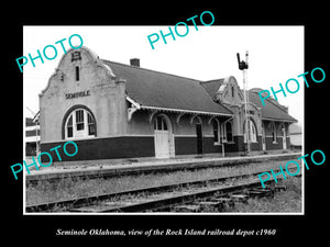 OLD LARGE HISTORIC PHOTO OF SEMINOLE OKLAHOMA, ROCK ISLAND RAILROAD DEPOT c1960