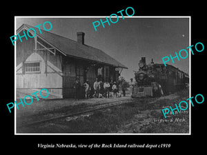 OLD LARGE HISTORIC PHOTO OF VIRGINIA NEBRASKA, ROCK ISLAND RAILROAD DEPOT c1910