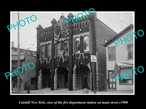 OLD LARGE HISTORIC PHOTO OF CATSKILL NEW YORK, THE FIRE DEPARTMENT STATION c1900