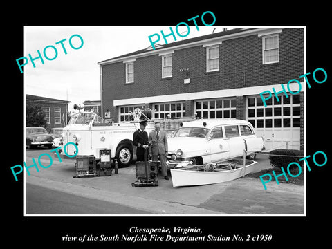 OLD HISTORIC PHOTO OF CHESAPEAKE VIRGINIA, THE SOUTH NORFOLK FIRE STATION c1950