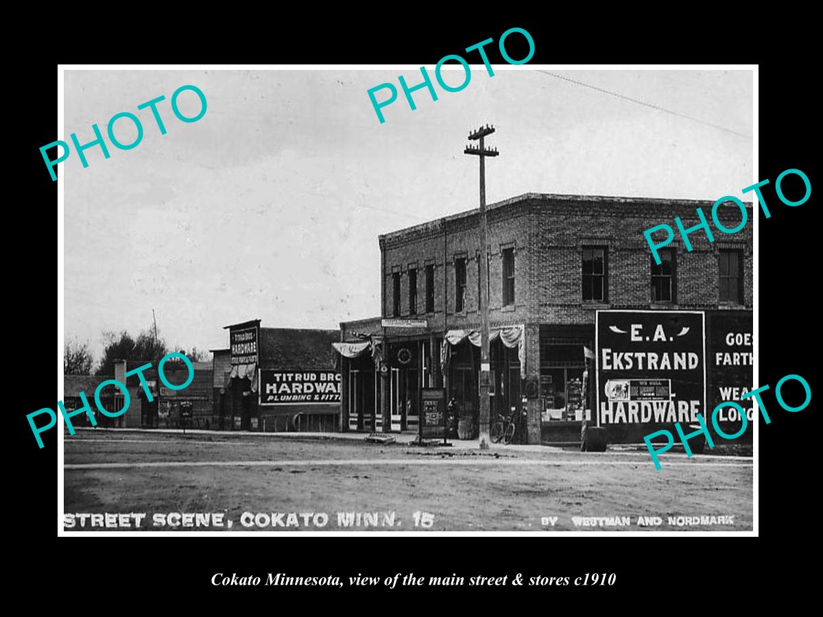 OLD LARGE HISTORIC PHOTO OF COKATO MINNESOTA, THE MAIN ST & STORES c1910