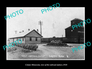 OLD LARGE HISTORIC PHOTO OF COKATO MINNESOTA, VIEW OF THE RAILROAD STATION c1910