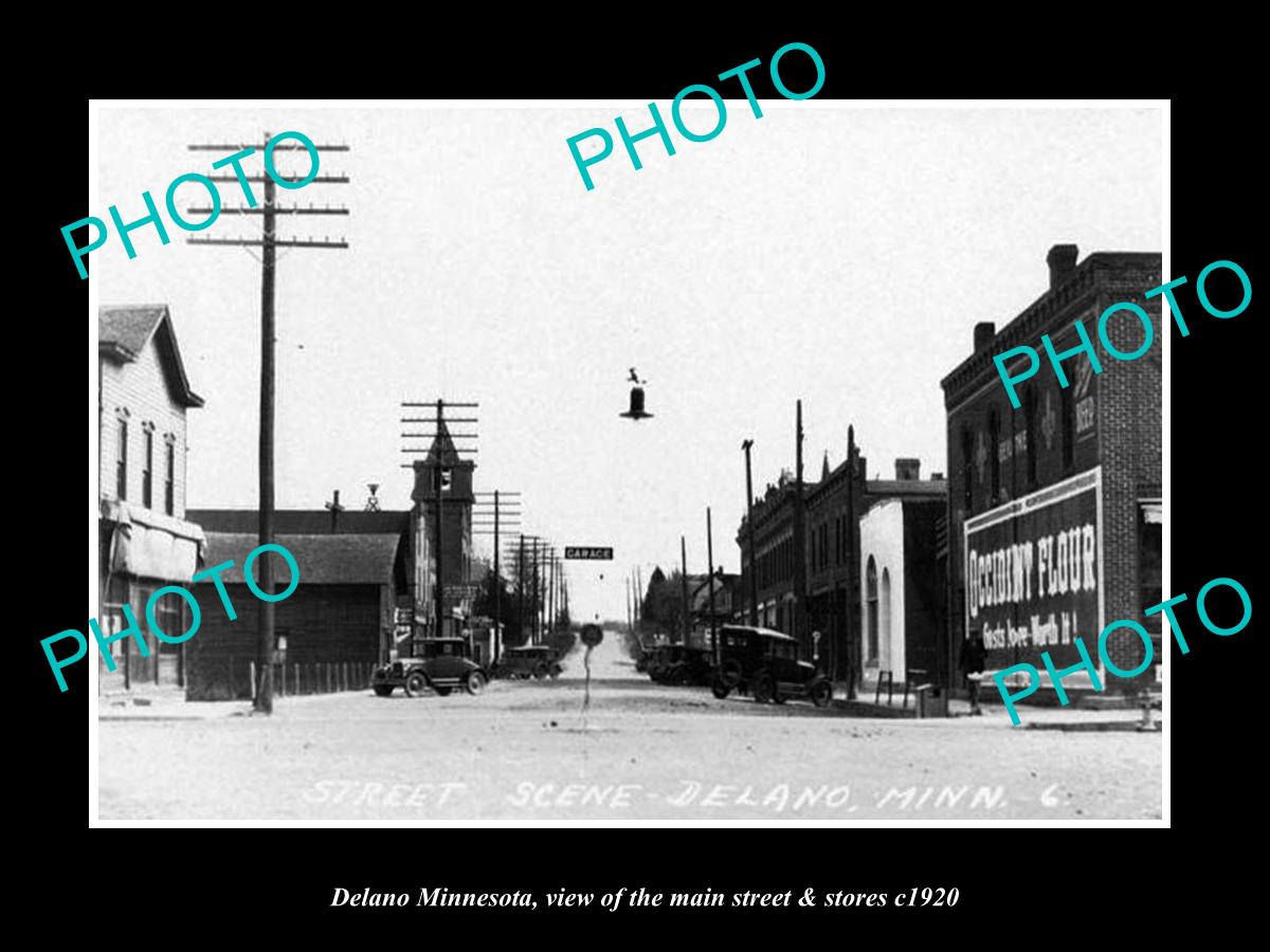 OLD LARGE HISTORIC PHOTO OF DELANO MINNESOTA, THE MAIN STREET & STORES c1920