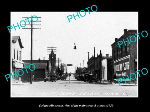 OLD LARGE HISTORIC PHOTO OF DELANO MINNESOTA, THE MAIN STREET & STORES c1920