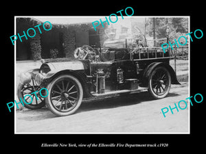 OLD LARGE HISTORIC PHOTO OF ELLENVILLE NEW YORK, THE FIRE DEPARTMENT TRUCK c1920