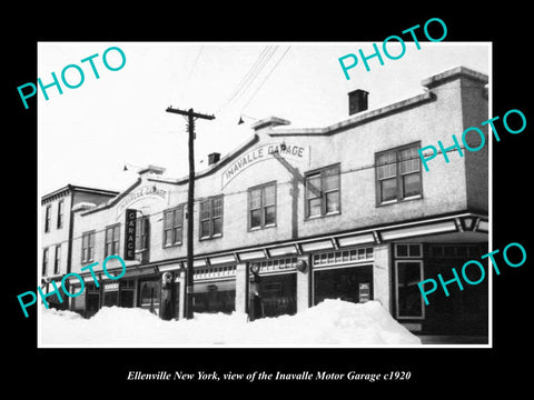 OLD LARGE HISTORIC PHOTO OF ELLENVILLE NEW YORK, THE INAVALLE MOTOR GARAGE c1920