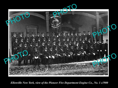 OLD LARGE HISTORIC PHOTO OF ELLENVILLE NEW YORK, PIONEER FIRE DEPARTMENT c1900