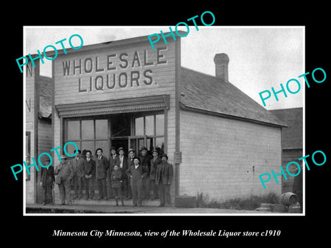 OLD LARGE HISTORIC PHOTO OF MINNESOTA CITY MN, THE WHOLESALE LIQUOR STORE c1910