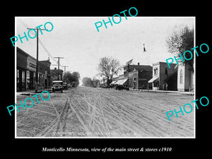 OLD LARGE HISTORIC PHOTO OF MONTICELLO MINNESOTA, THE MAIN STREET & STORES c1910