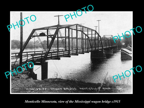 OLD LARGE HISTORIC PHOTO OF MONTICELLO MINNESOTA, MISSISSIPPI WAGON BRIDGE c1915