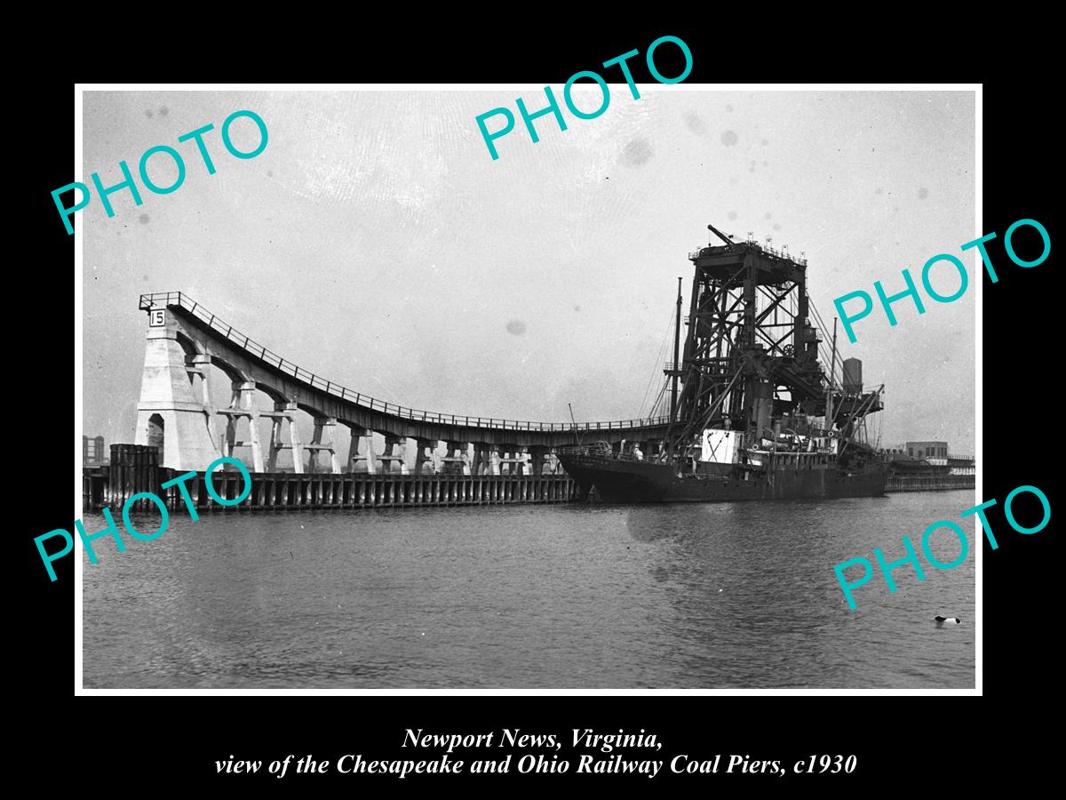 OLD LARGE HISTORIC PHOTO OF NEWPORT NEWS VIRGINIA, THE RAILROAD COAL PIERS c1930