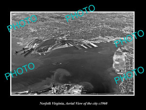 OLD LARGE HISTORIC PHOTO OF NORFOLK VIRGINIA, AERIAL VIEW OF THE CITY c1960 1